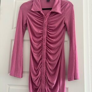 SHEIN Pink Ruched Long Sleeve Bodycon Dress